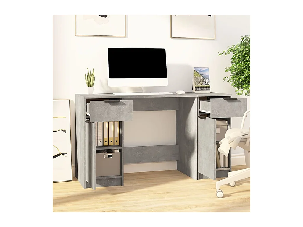 Samantha  Bureau avec armoire latérale Gris béton Bois d'ingénierie