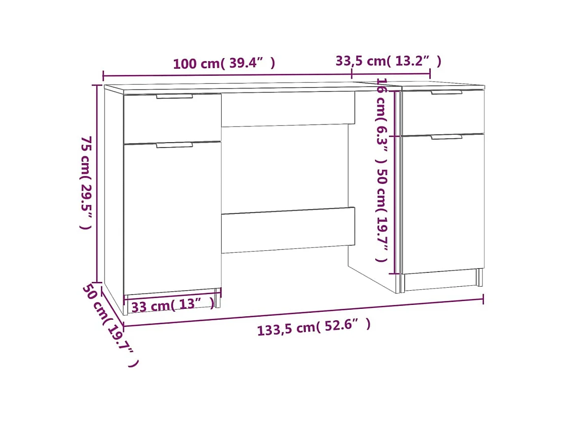 Samantha  Bureau avec armoire latérale Gris béton Bois d'ingénierie