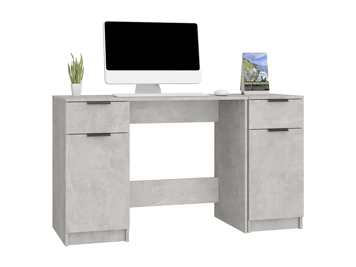 Samantha  Bureau avec armoire latérale Gris béton Bois d'ingénierie