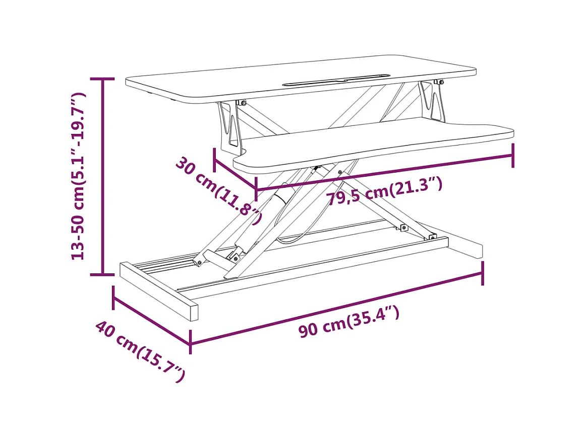 Norbert-Paul  Bureau de travail réglable 90x40x(13-50) cm Acier et bois
