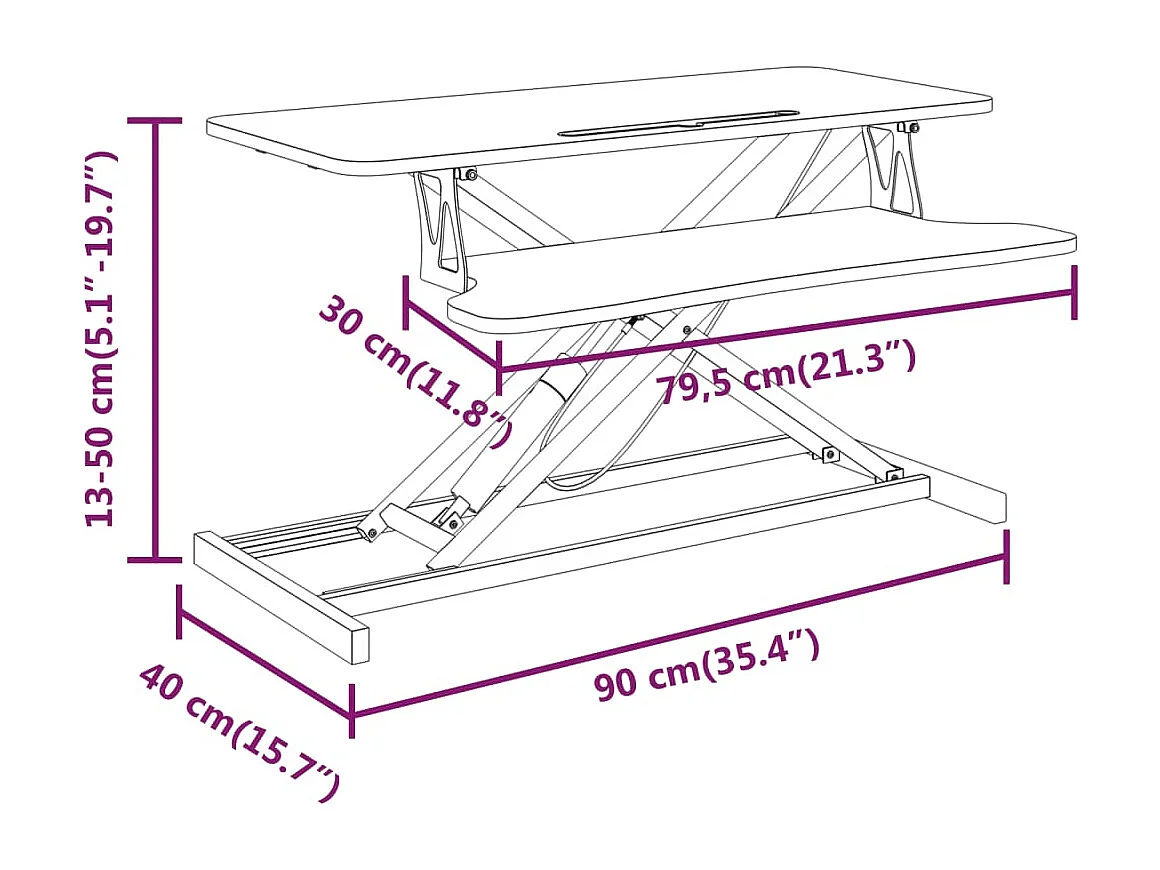 Norbert-Paul  Bureau verstelbaar 90x40x(13-41,5) cm staal en bewerkt hout