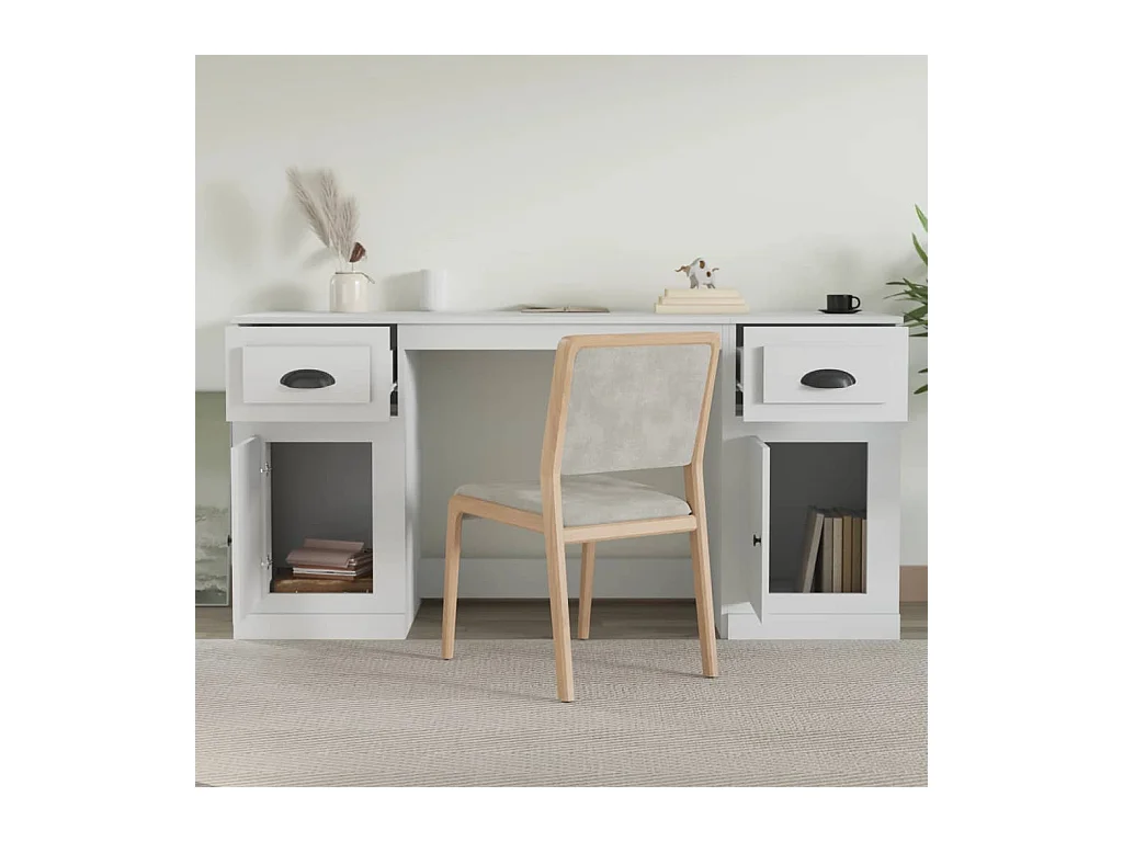 Hakan  Bureau avec armoire blanc bois d'ingénierie