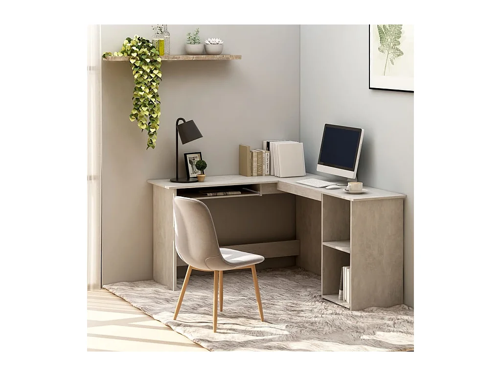 Skive  Bureau d'angle en forme de L Gris Béton Bois d'ingénierie