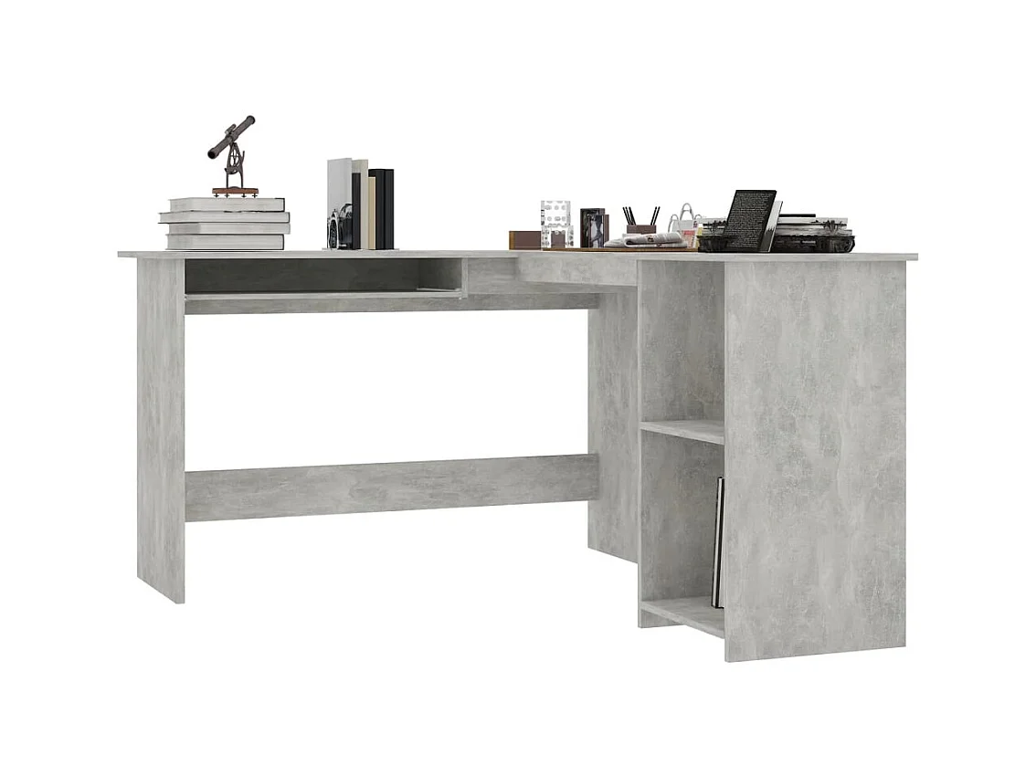 Skive  Bureau d'angle en forme de L Gris Béton Bois d'ingénierie