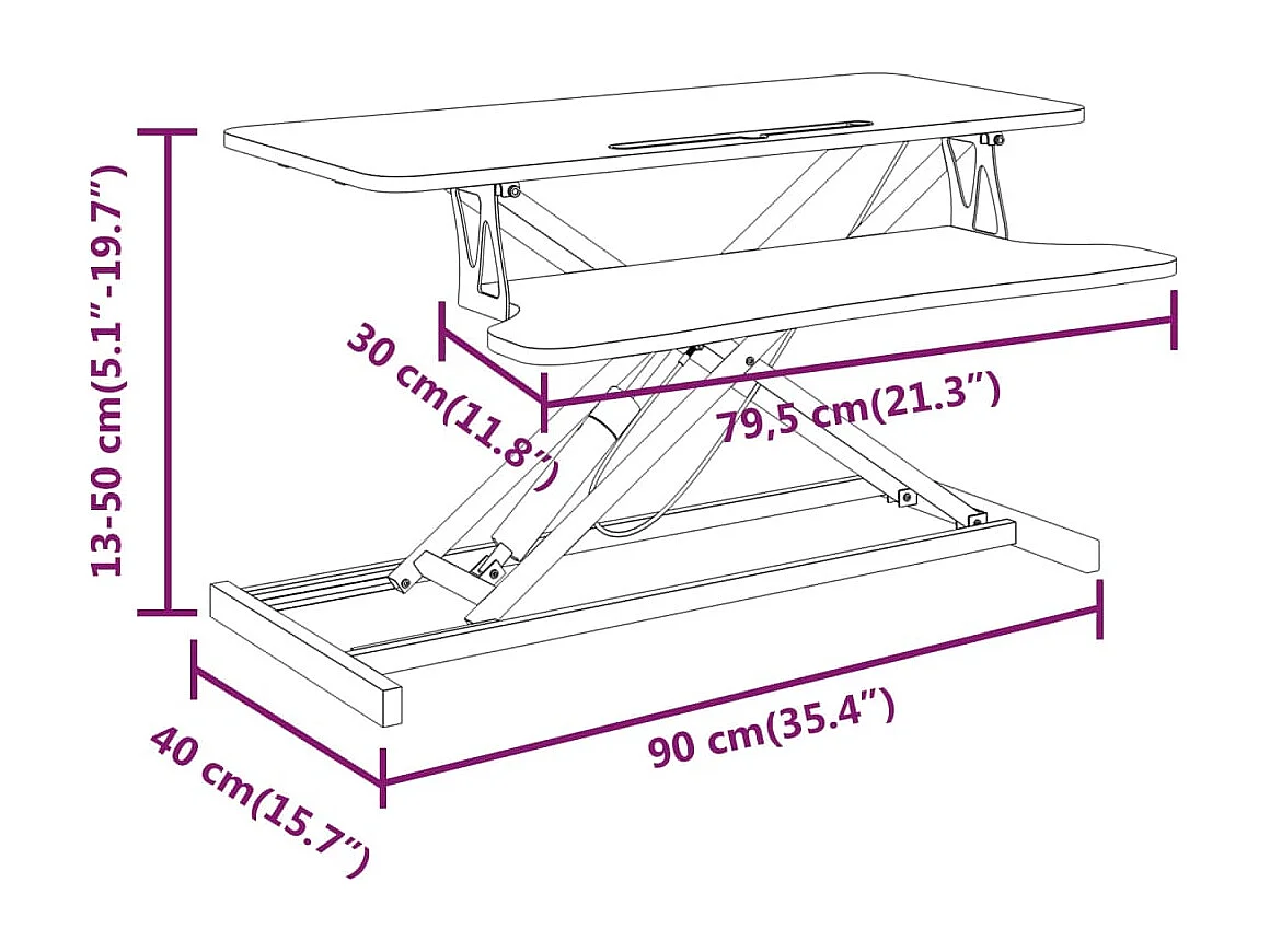 Norbert-Paul  Bureau de travail réglable 90x40x(13-50) cm Acier et bois