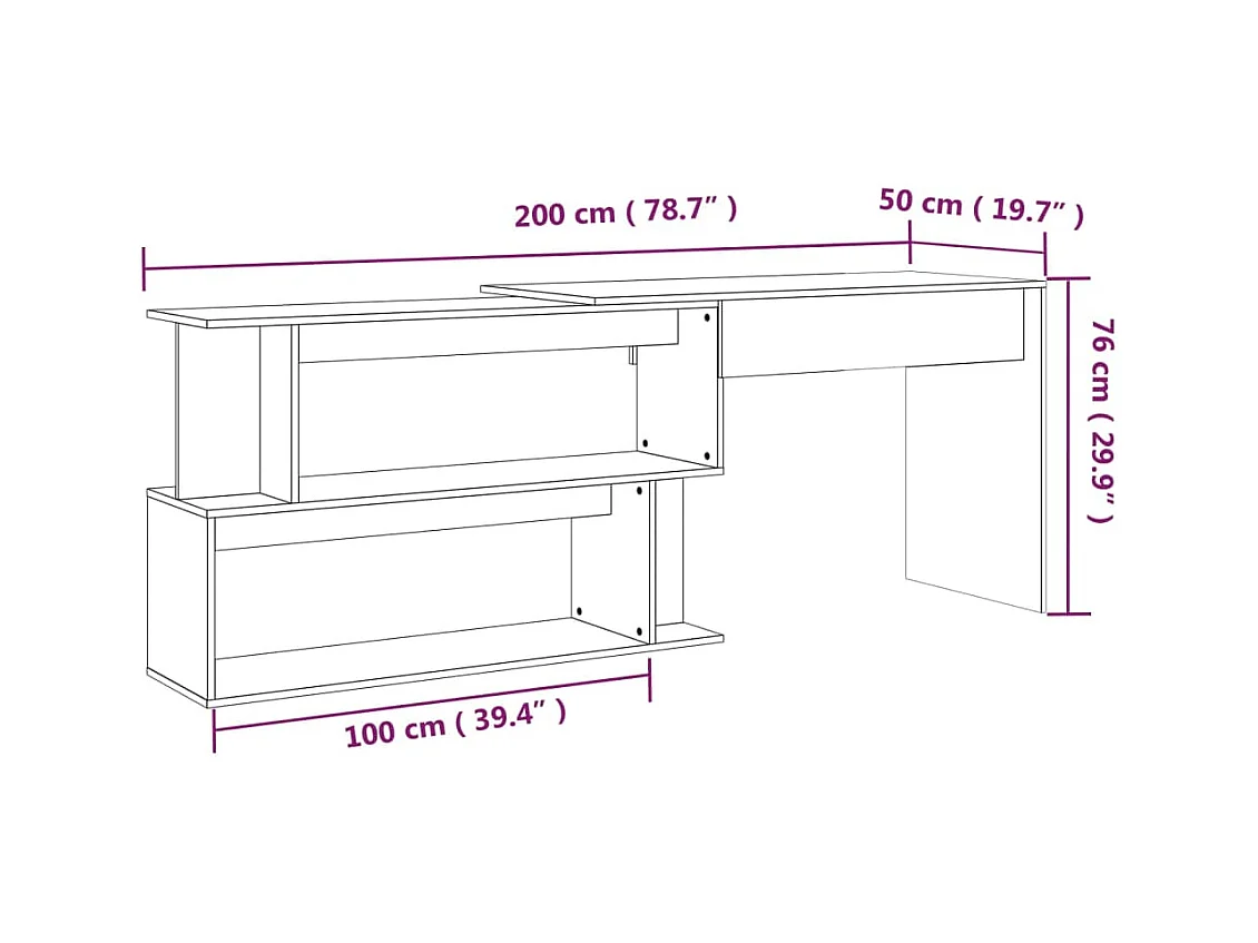Jakobstad  Bureau d'angle Chêne fumé 200x50x76 cm Bois d'ingénierie