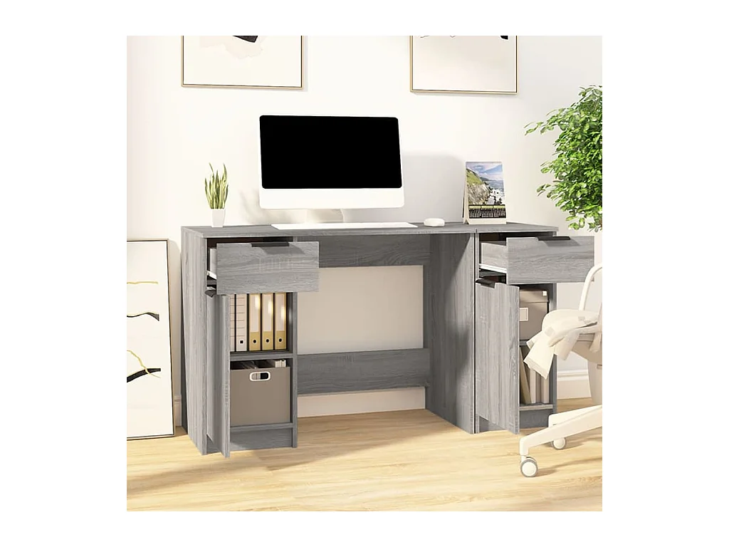Samantha  Bureau avec armoire latérale Sonoma gris Bois d'ingénierie
