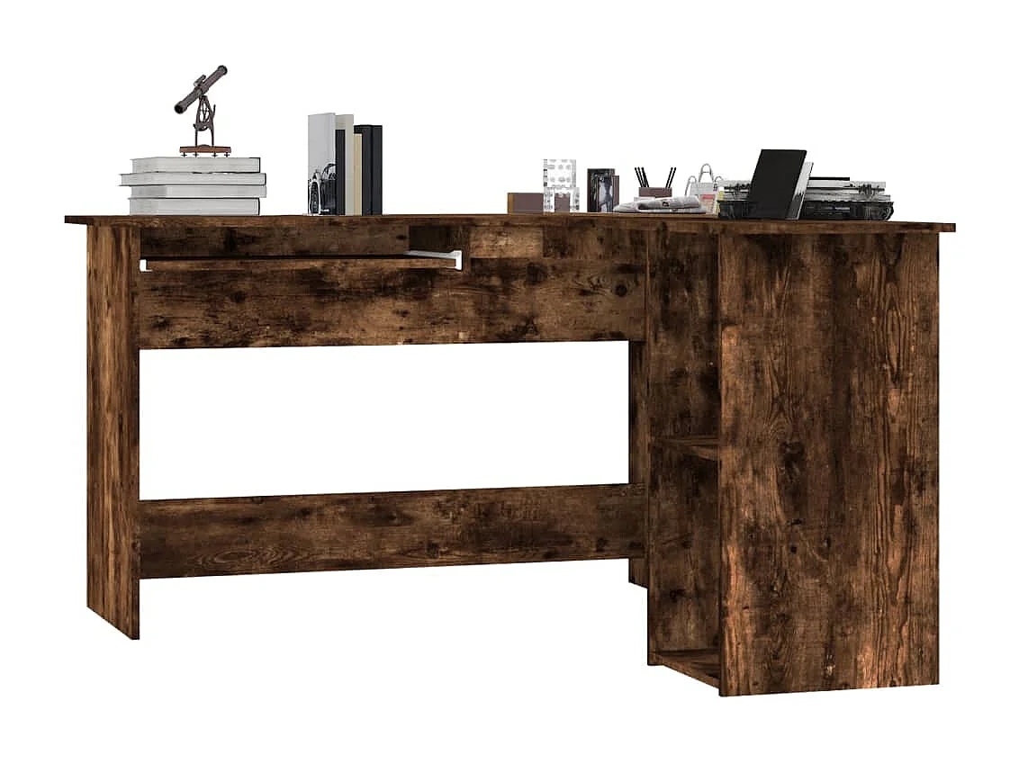 Skive  Bureau d'angle chêne fumé 120x140x75 cm bois d'ingénierie
