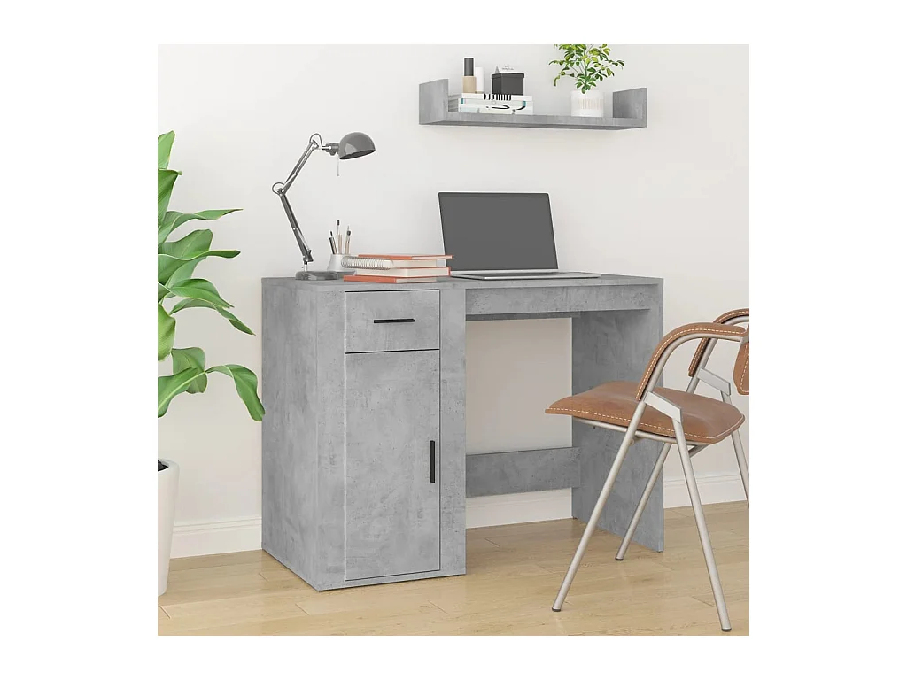 Thyra  Bureau avec armoire gris béton bois d'ingénierie