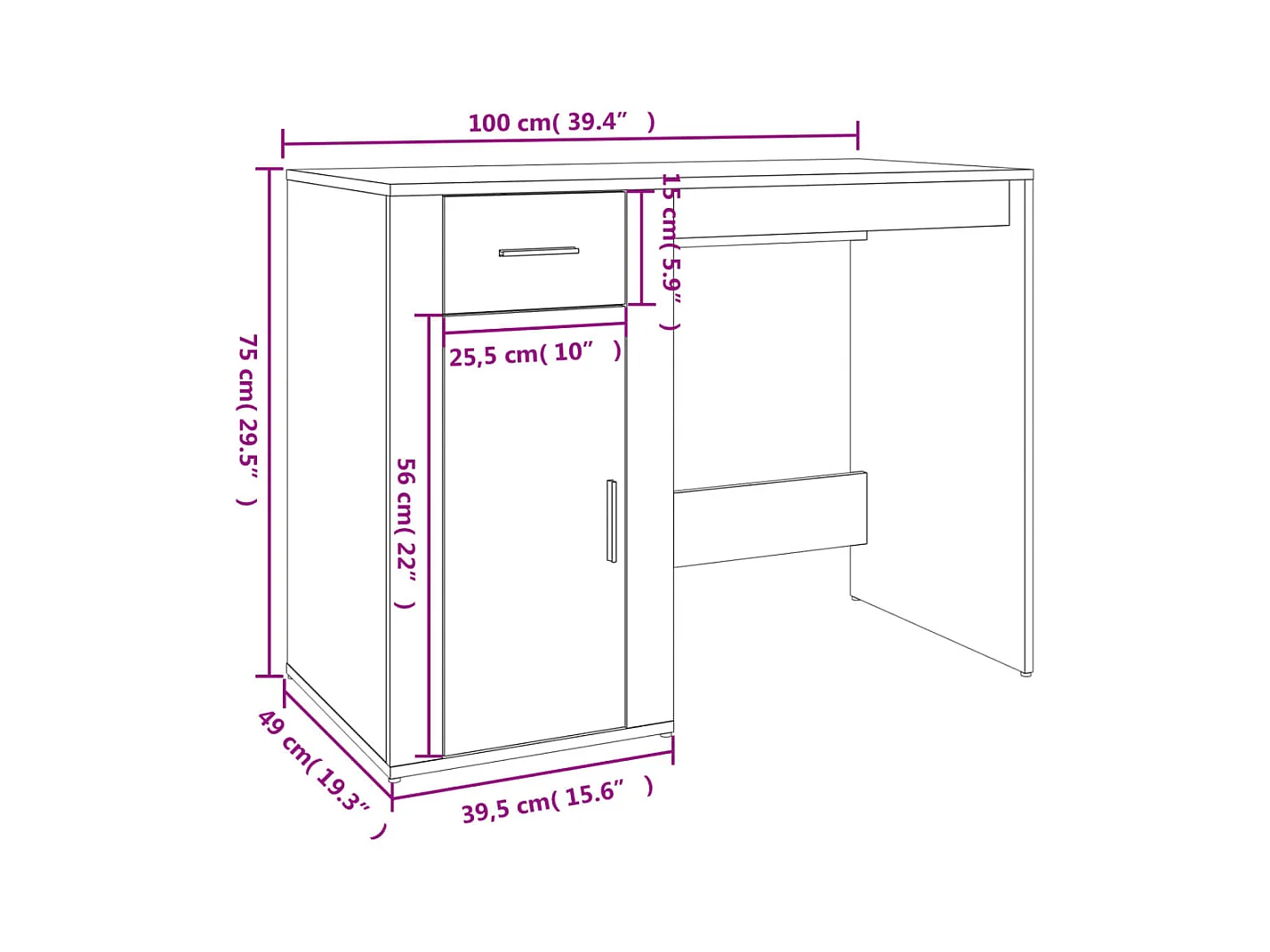 Thyra  Bureau avec armoire gris béton bois d'ingénierie