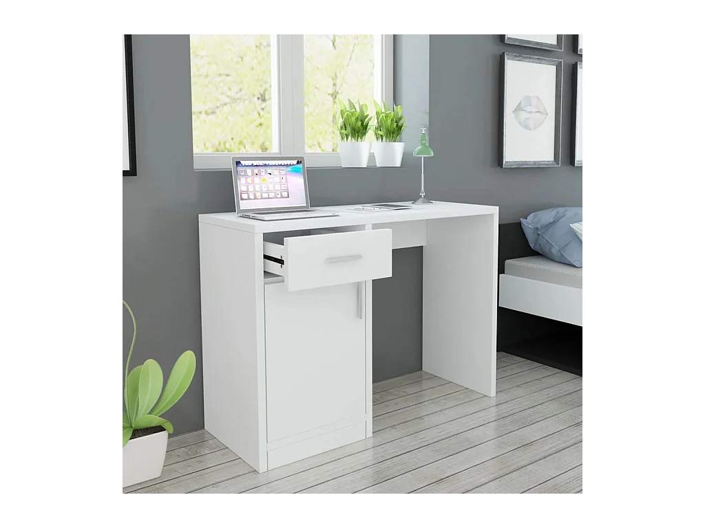 Austin Michael  Bureau avec tiroir et placard 100x40x73 cm Blanc