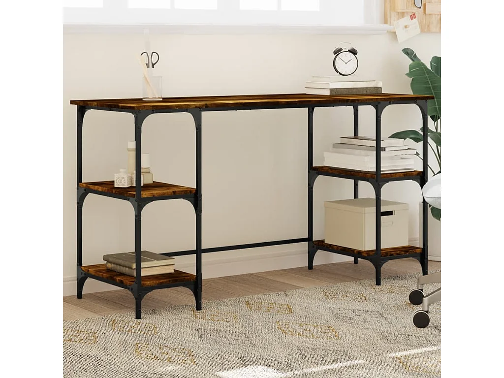 Caragh  Bureau chêne fumé 140x50x75 cm métal et bois d'ingénierie