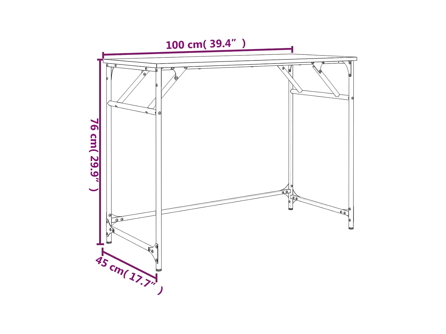 Eylem  Bureau noir 100x45x76 cm bois ingénierie acier enduit de poudre