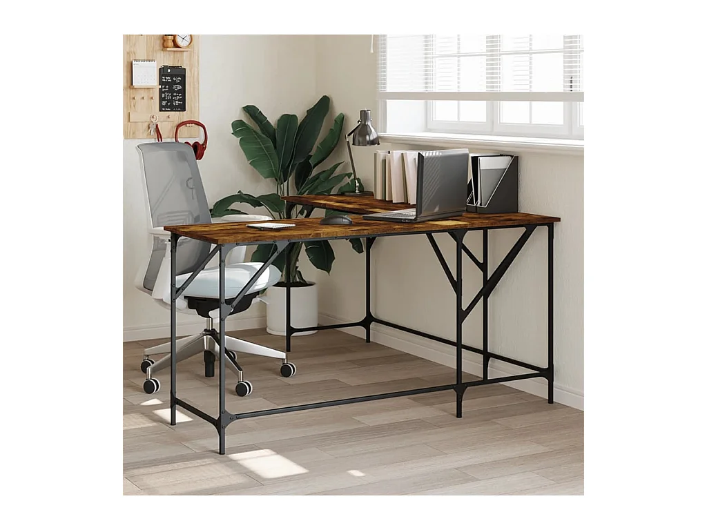 Olyn  Bureau chêne fumé 149x149x75 cm bois d'ingénierie