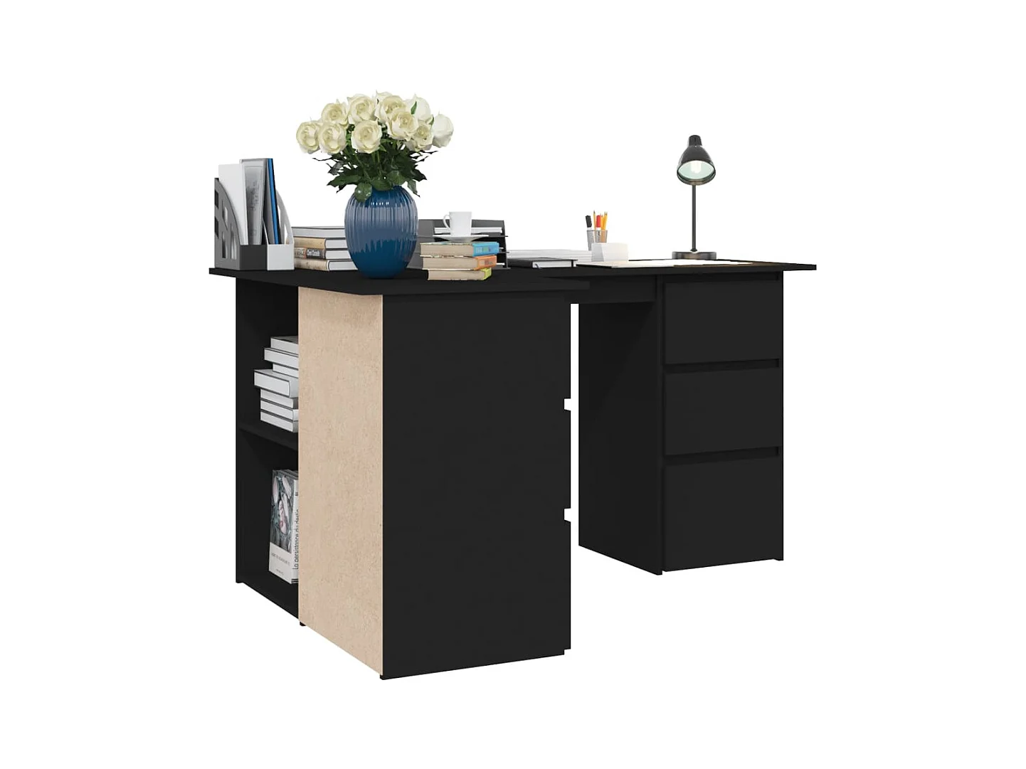 Savukoski  Bureau d'angle Noir 145x100x76 cm Bois d'ingénierie