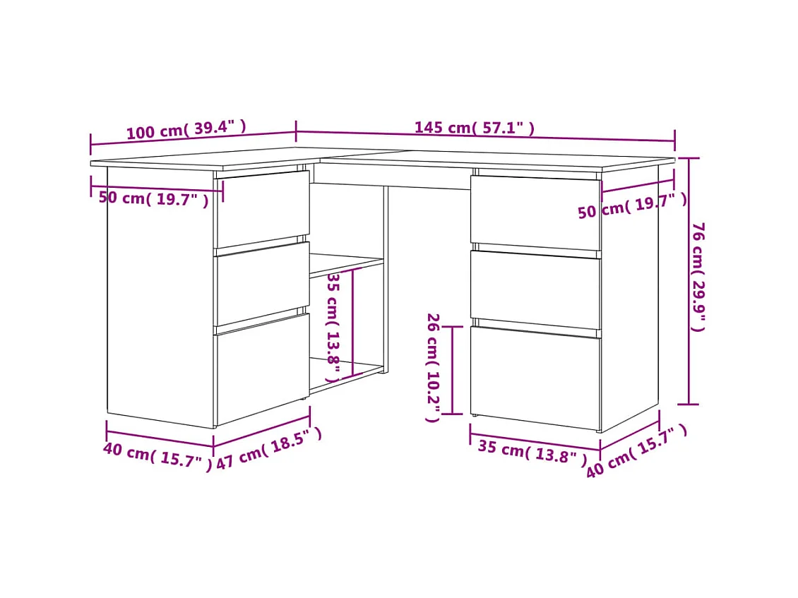 Savukoski  Bureau d'angle Noir 145x100x76 cm Bois d'ingénierie