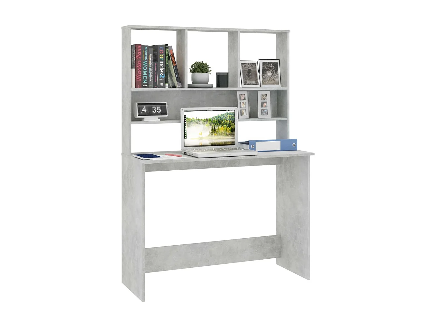 Jomala  Bureau met schappen 110x45x157 cm bewerkt hout betongrijs