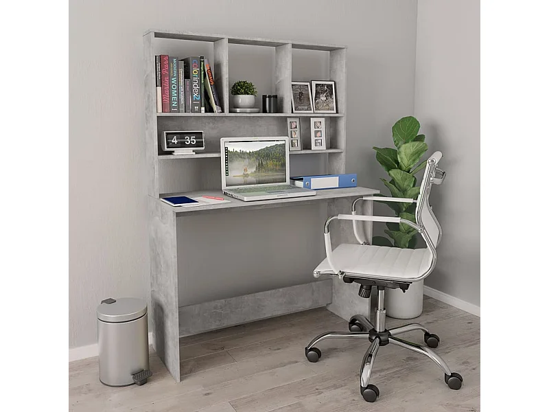Jomala  Bureau met schappen 110x45x157 cm bewerkt hout betongrijs