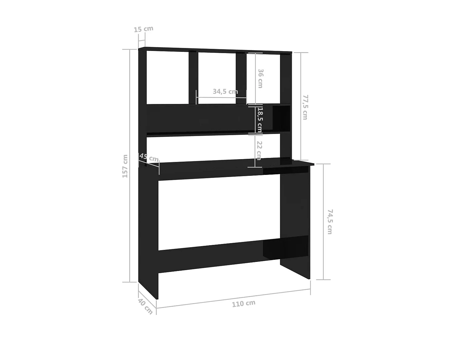 Jomala  Bureau avec étagères Noir brillant 110 x 45 x 157 cm Aggloméré