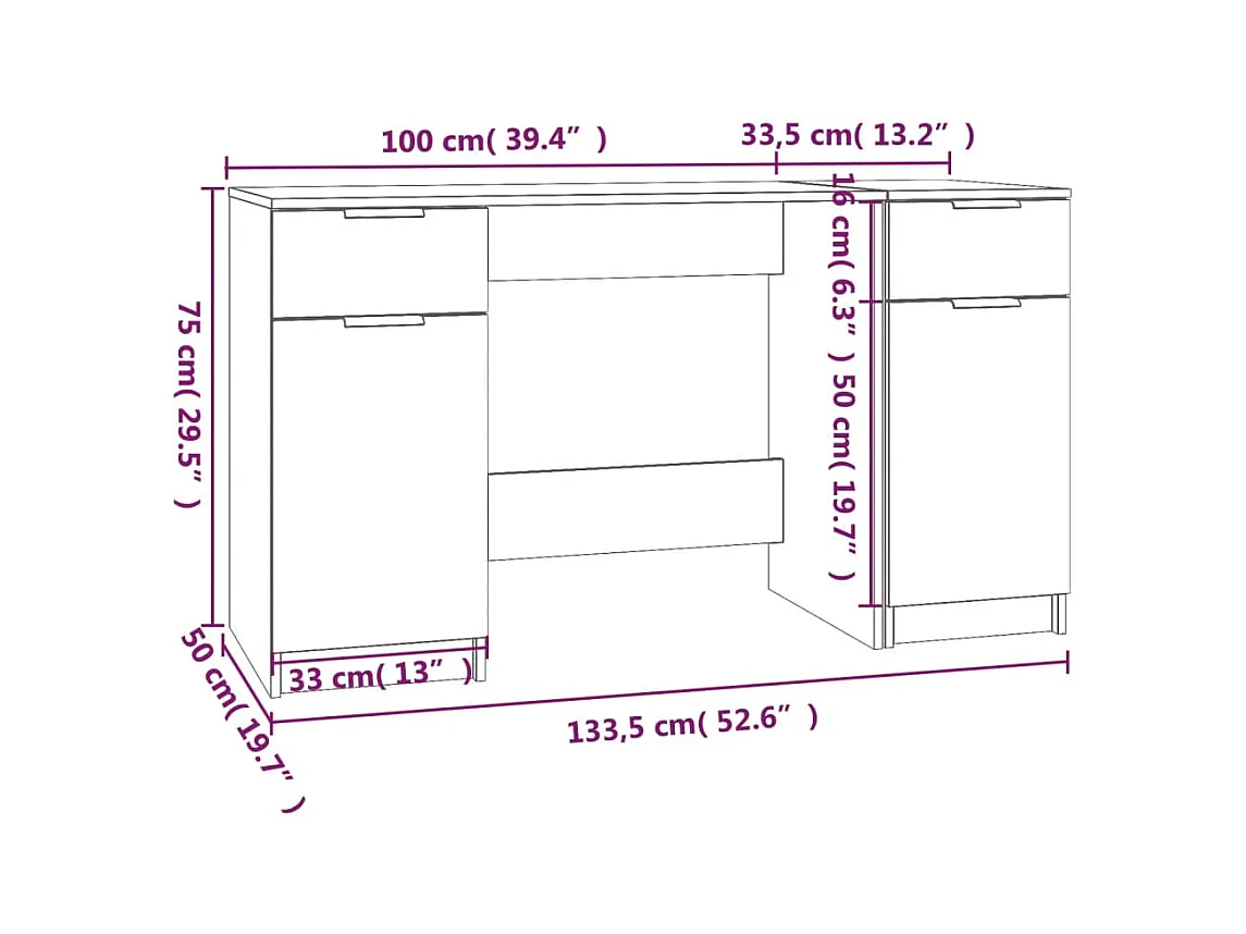 Samantha  Bureau avec armoire latérale Blanc Bois d'ingénierie