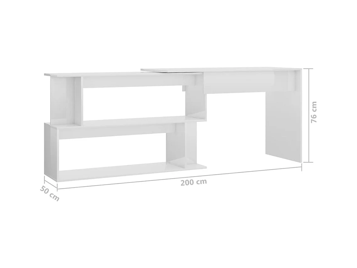 Jakobstad  Bureau d'angle Blanc brillant 200x50x76 cm Bois d’ingénierie