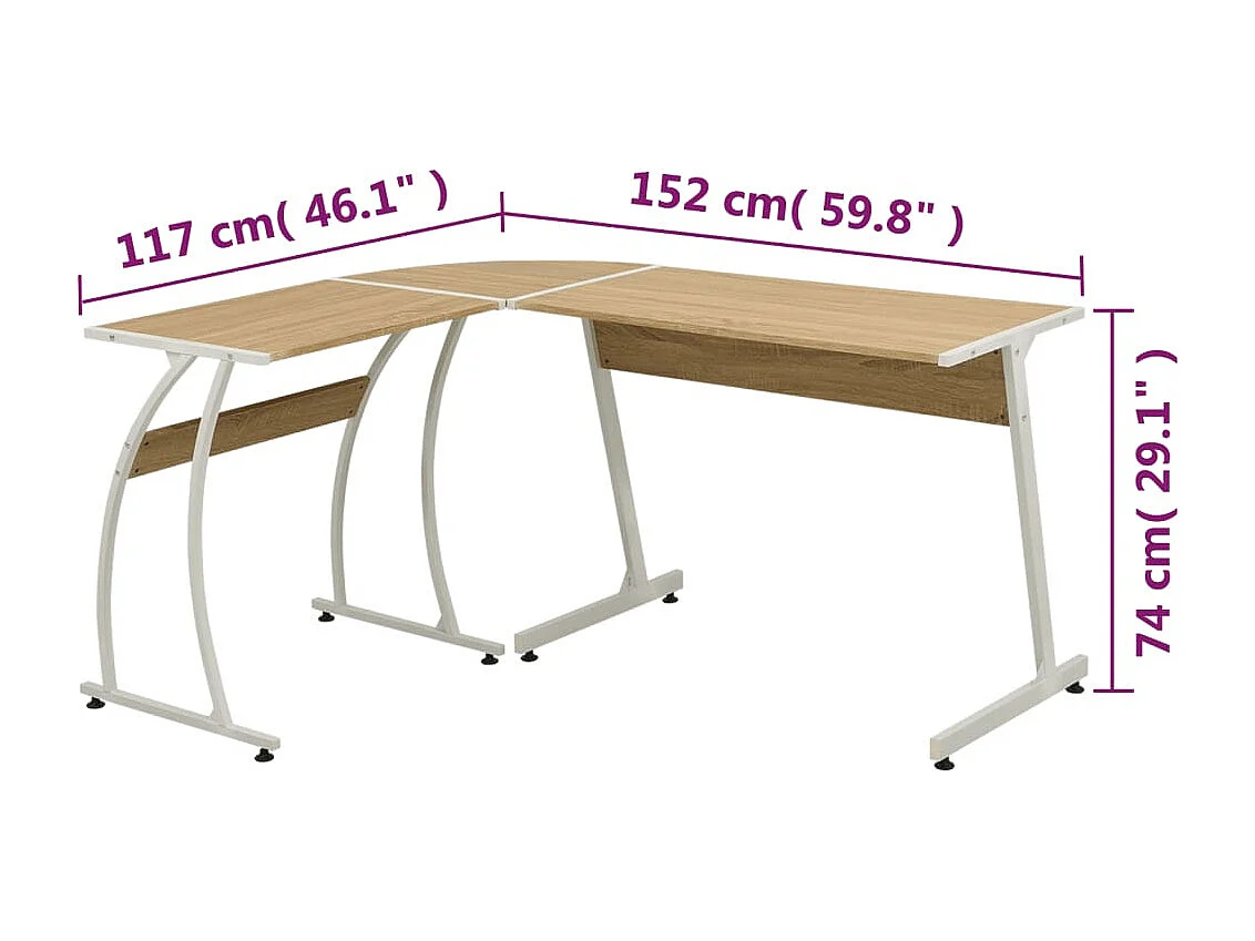 Erindor  Bureau d'angle en forme de L Chêne