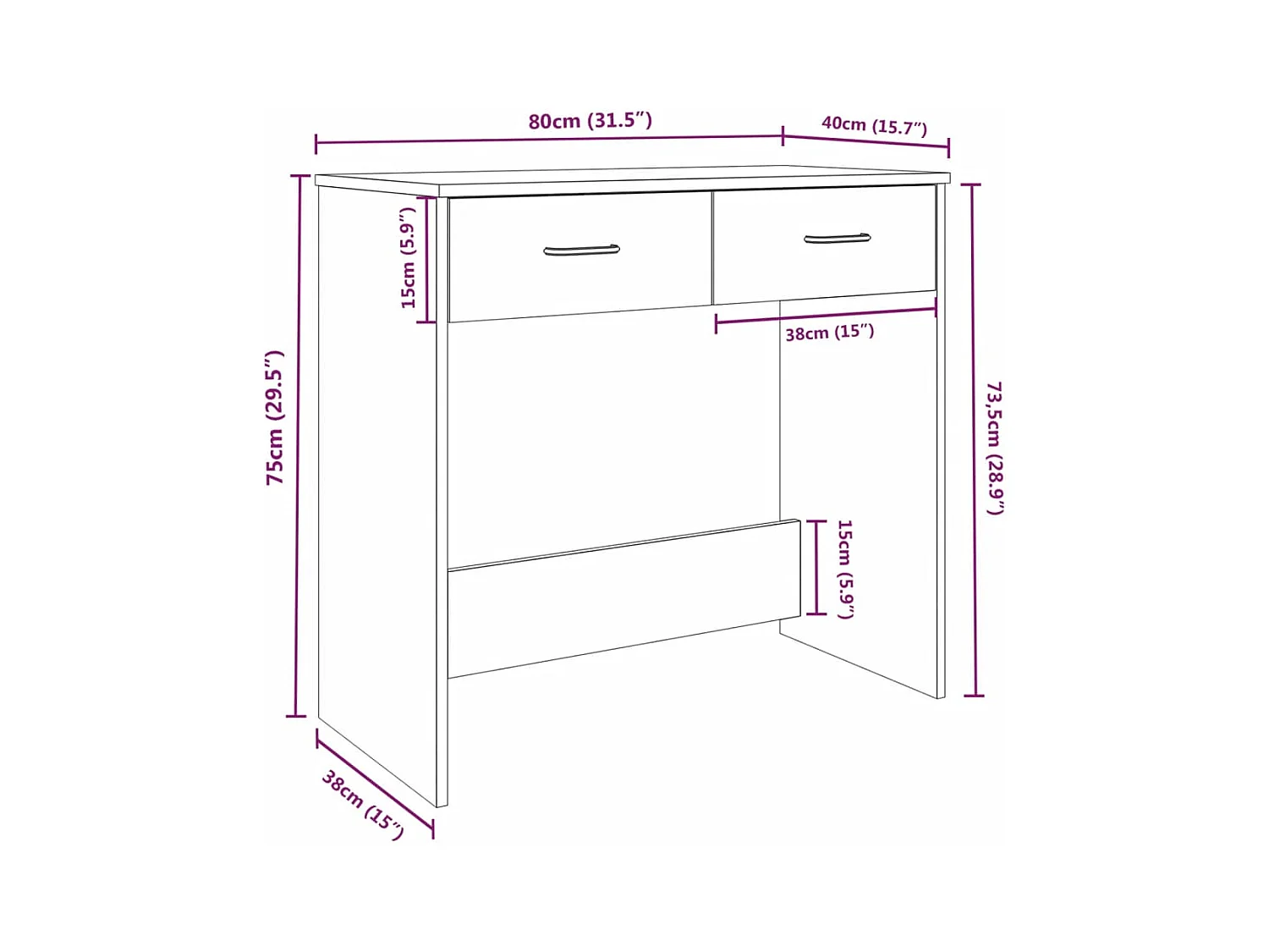 Werran  Bureau Chêne fumé 80x40x75 cm Bois d'ingénierie