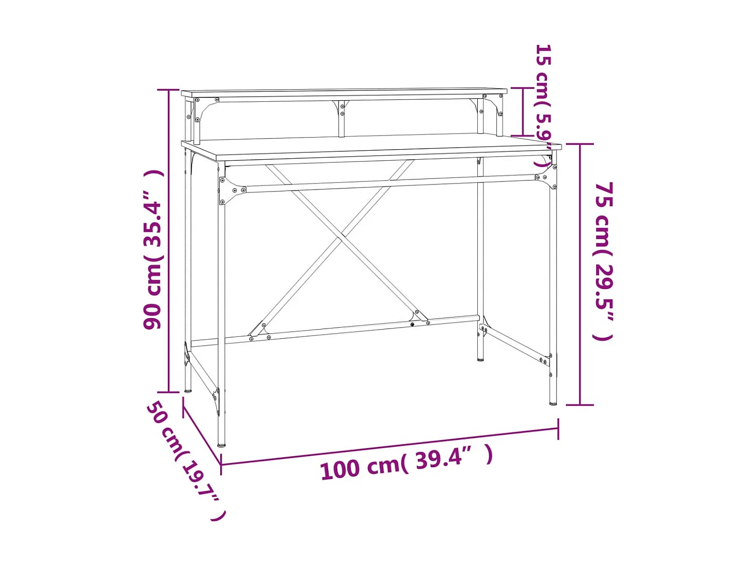 Fole  Bureau chêne sonoma 100x50x90 cm bois d'ingénierie et fer