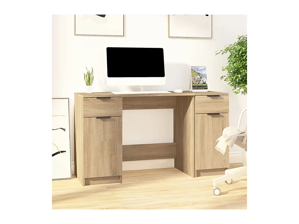 Samantha  Bureau avec armoire latérale Chêne sonoma Bois d'ingénierie