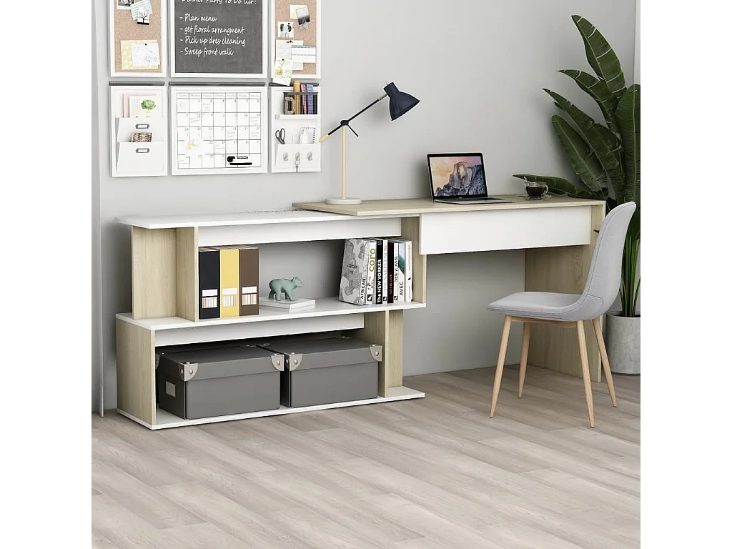 Jakobstad  Escritorio de esquina contrachapada blanco y roble 200x50x76 cm