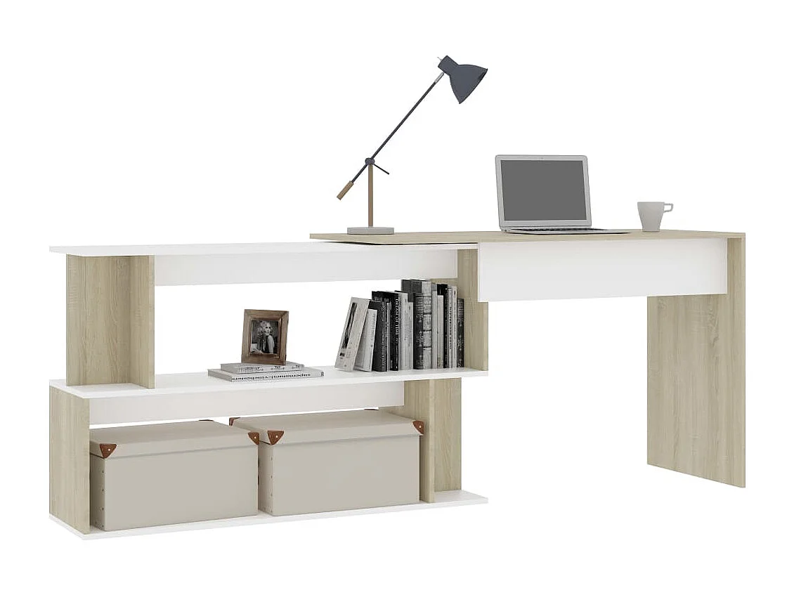 Jakobstad  Escritorio de esquina contrachapada blanco y roble 200x50x76 cm