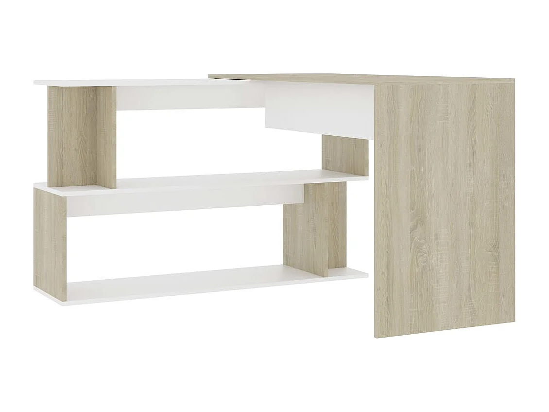Jakobstad  Escritorio de esquina contrachapada blanco y roble 200x50x76 cm