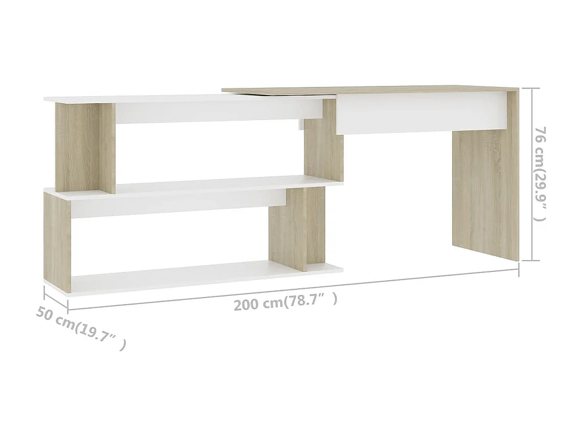 Jakobstad  Escritorio de esquina contrachapada blanco y roble 200x50x76 cm