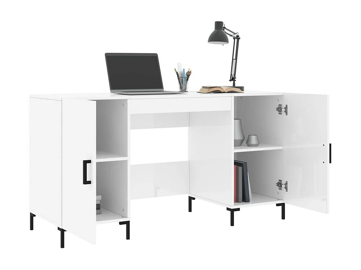 Ljorin  Bureau Blanc brillant 140x50x75 cm Bois d'ingénierie