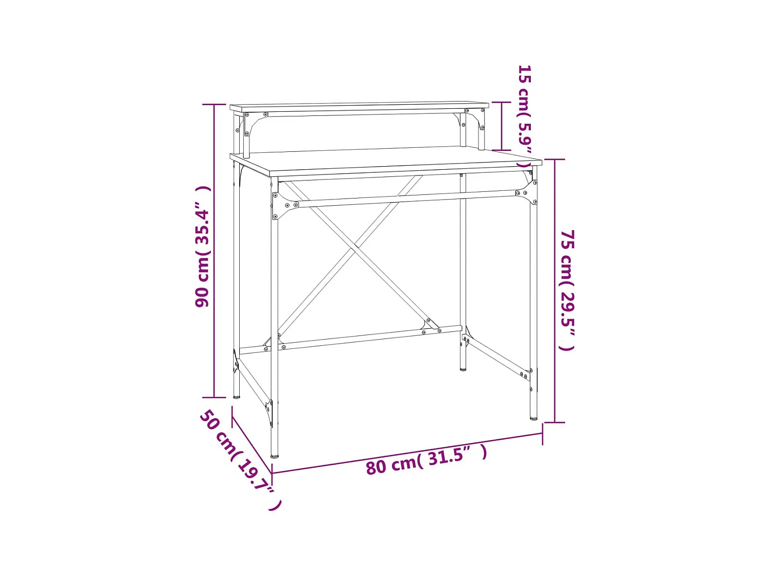 Fole  Bureau sonoma gris 80x50x90 cm bois d'ingénierie et fer