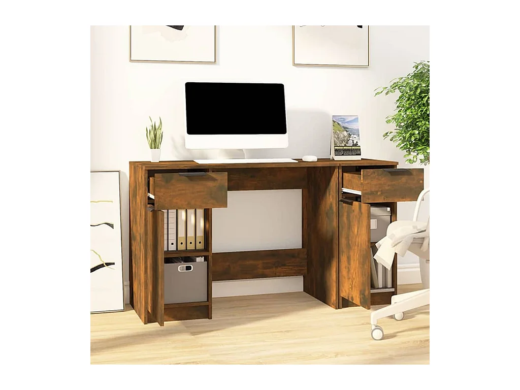 Samantha  Bureau avec armoire latérale Chêne fumé Bois d'ingénierie