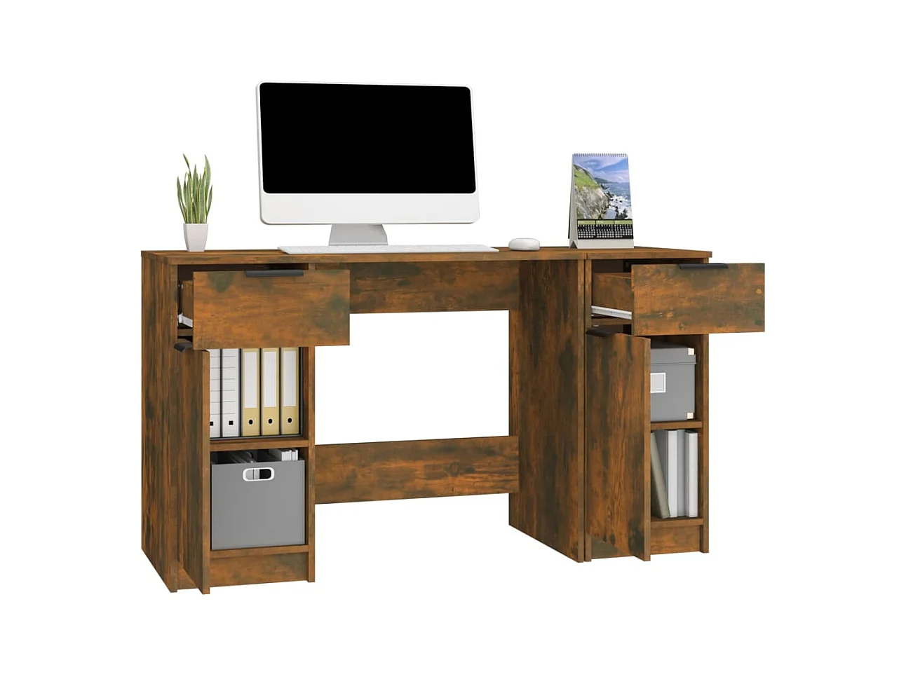 Samantha  Bureau avec armoire latérale Chêne fumé Bois d'ingénierie