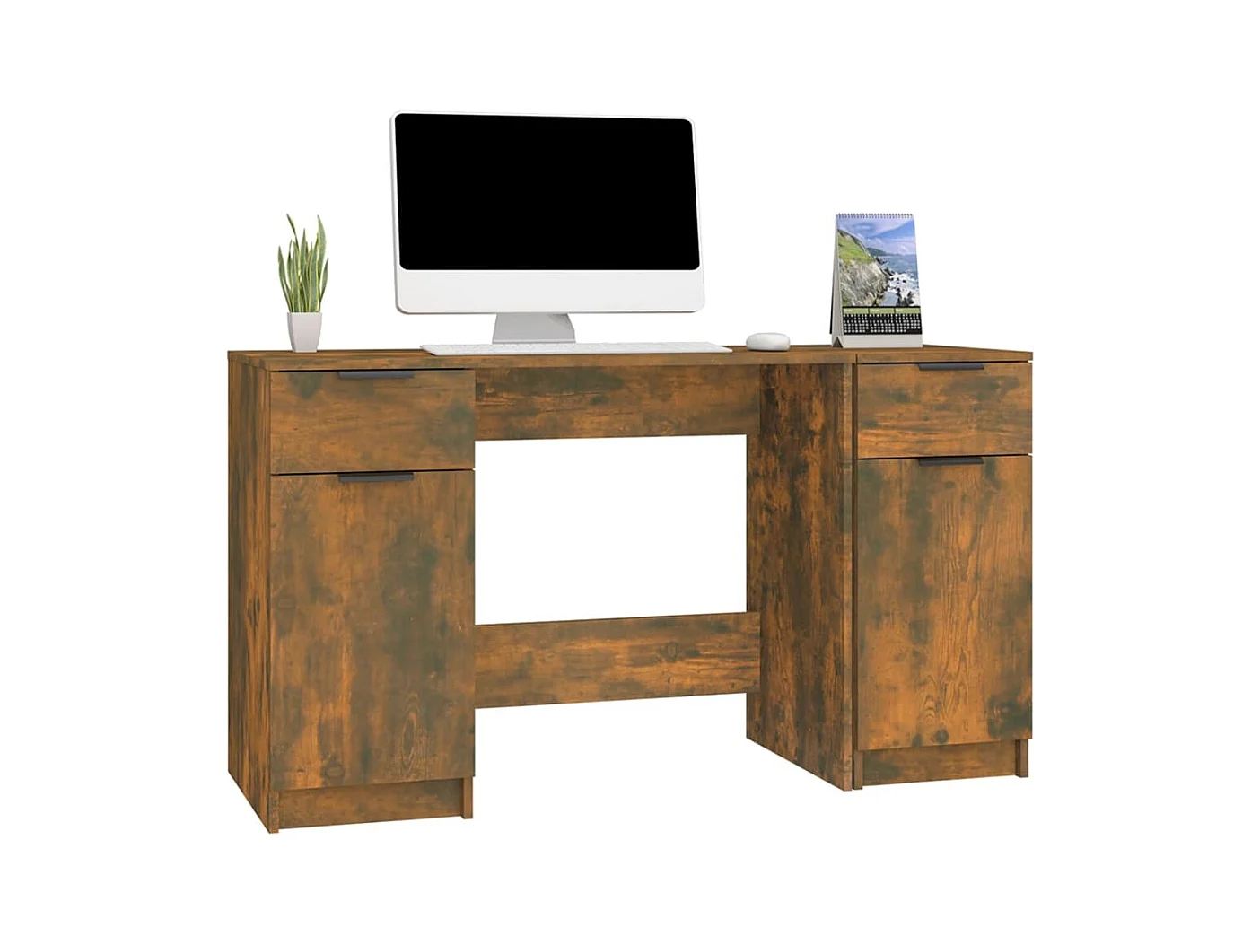 Samantha  Bureau avec armoire latérale Chêne fumé Bois d'ingénierie