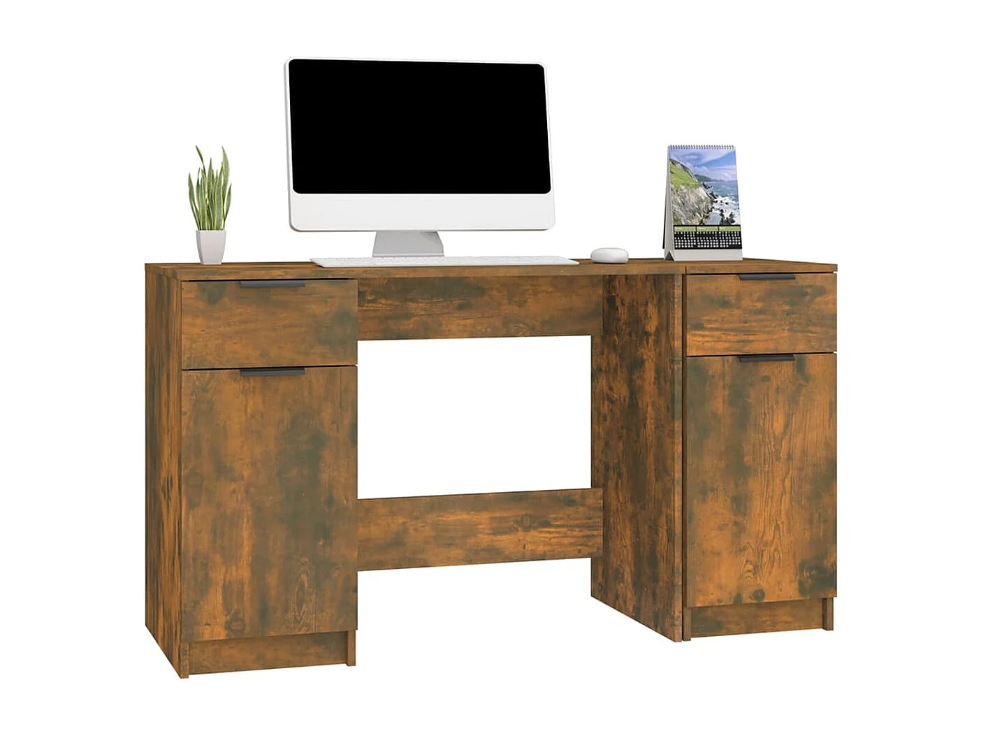 Samantha  Bureau avec armoire latérale Chêne fumé Bois d'ingénierie