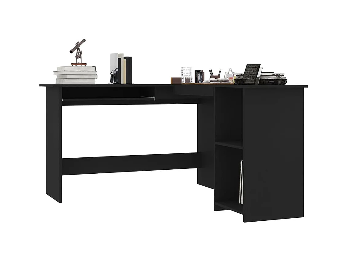 Skive  Bureau d'angle en forme de L Noir 120x140x75cm bois ingénierie