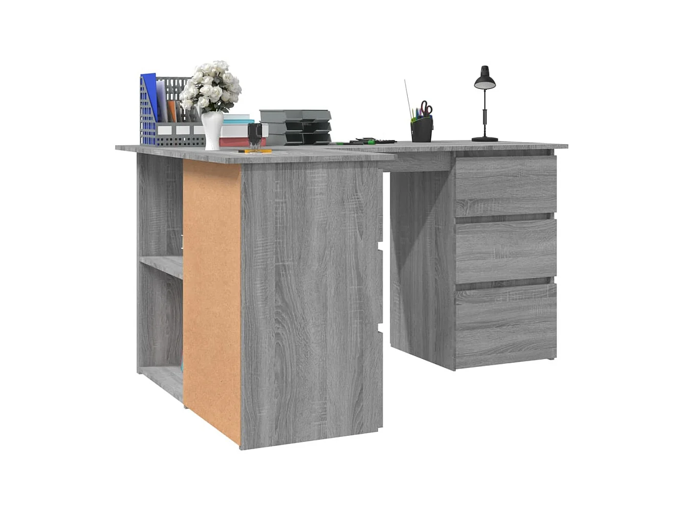 Savukoski  Bureau d'angle Sonoma gris 145x100x76 cm Bois d'ingénierie