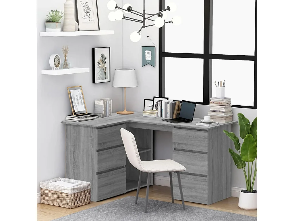 Savukoski  Bureau d'angle Sonoma gris 145x100x76 cm Bois d'ingénierie