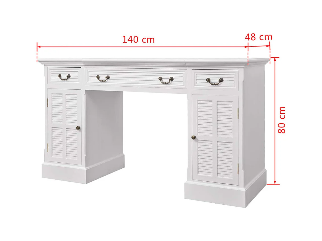 Garden Furniture -  Bureau à double piédestal Blanc 140 x 48 x 80 cm