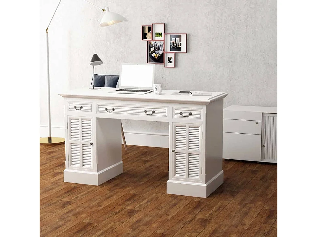 Garden Furniture -  Bureau à double piédestal Blanc 140 x 48 x 80 cm