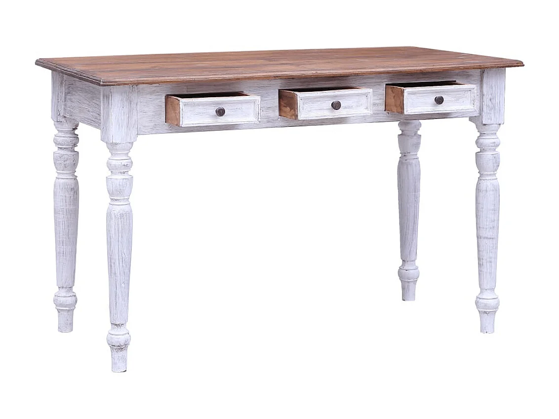 Isaak  Bureau avec tiroirs blanc 117x57x75 cm bois d'acajou massif