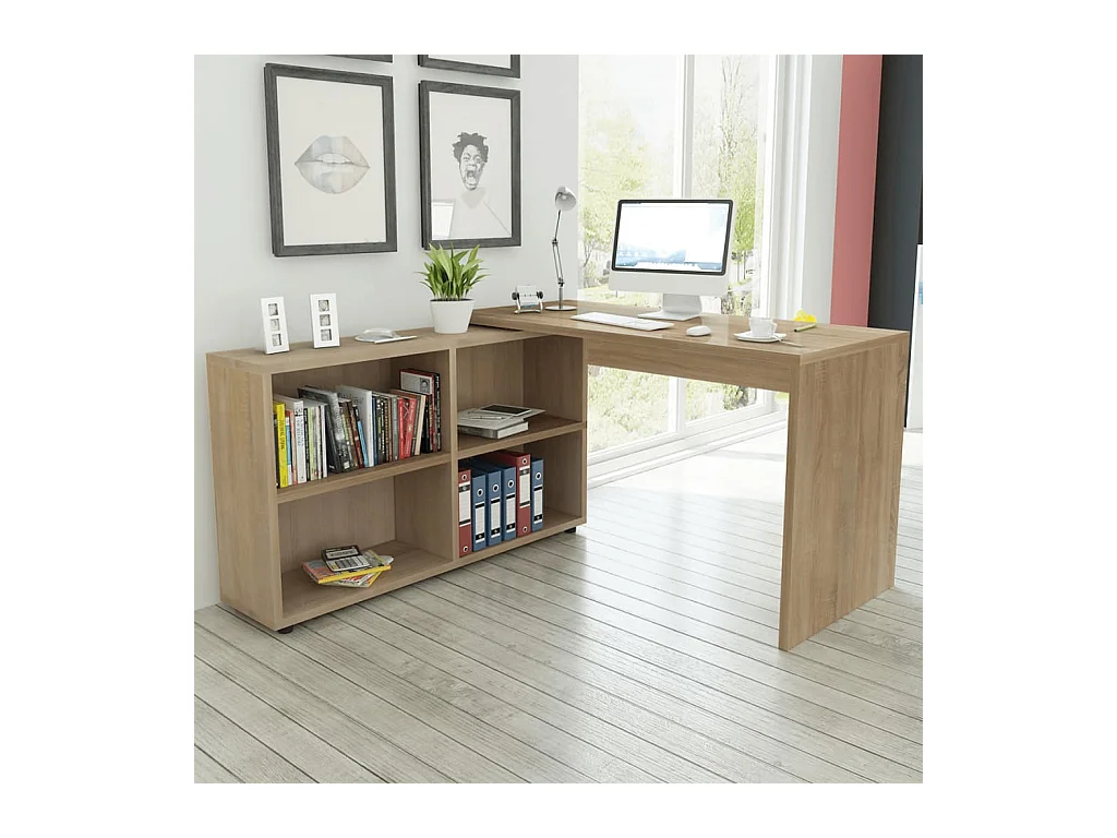 Ferlin  Bureau d'angle 4 étagères chêne