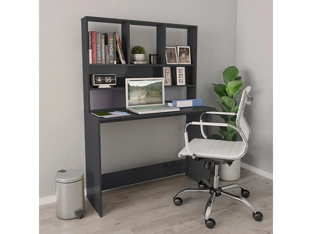 Jomala  Bureau avec étagères Gris brillant 110 x 45 x 157 cm Aggloméré