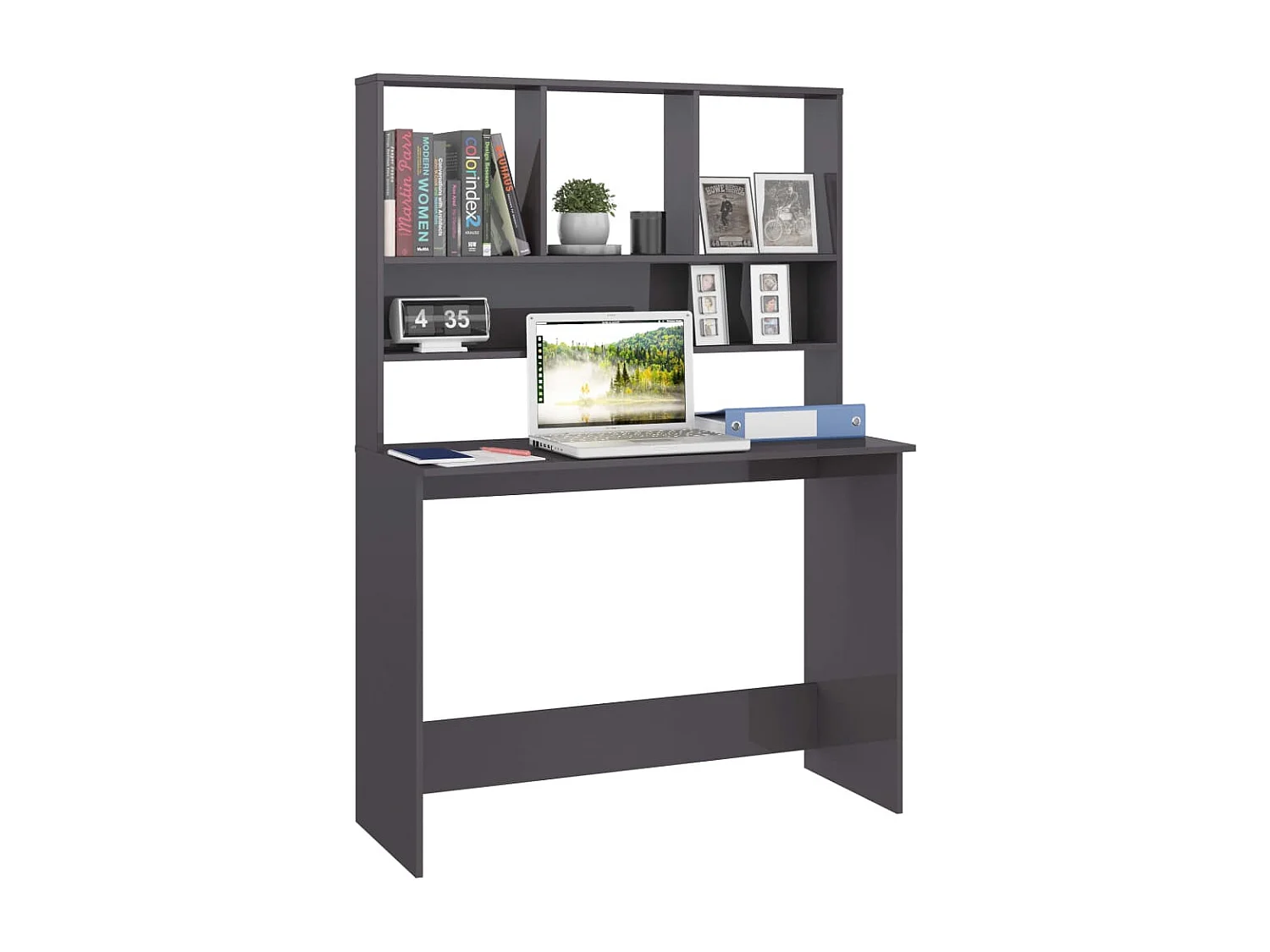 Jomala  Bureau avec étagères Gris brillant 110 x 45 x 157 cm Aggloméré