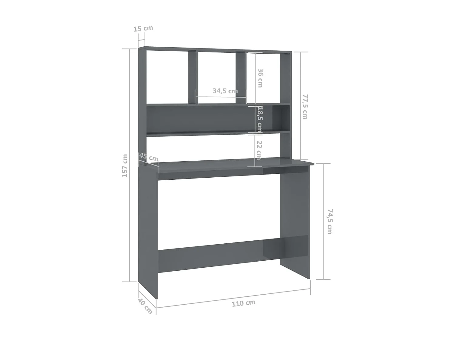 Jomala  Bureau avec étagères Gris brillant 110 x 45 x 157 cm Aggloméré