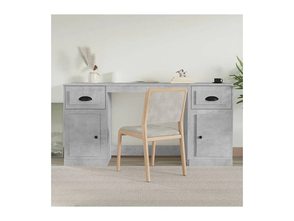 Hakan  Bureau avec armoire gris béton bois d'ingénierie